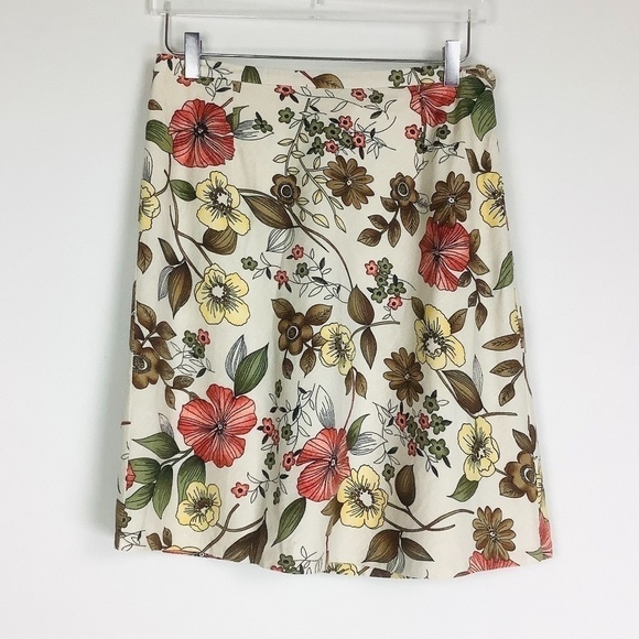 Vintage Linen Blend Floral Skirt Sz 10 - Picture 2 of 9